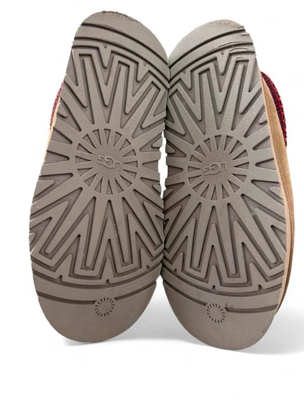 UGG Chestnut Suede Slip-On Slippers with Red Trim